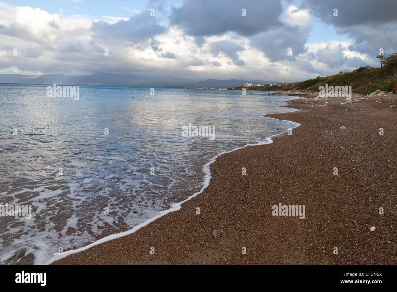 View of Chrysochous bay from a lonely beach near Aphrodite`s bath Stock Photo